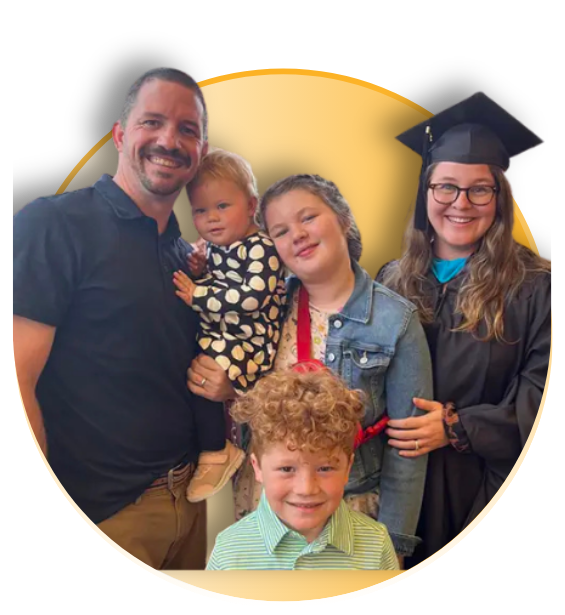 donald dickert biomed graduate posing with wife and three children